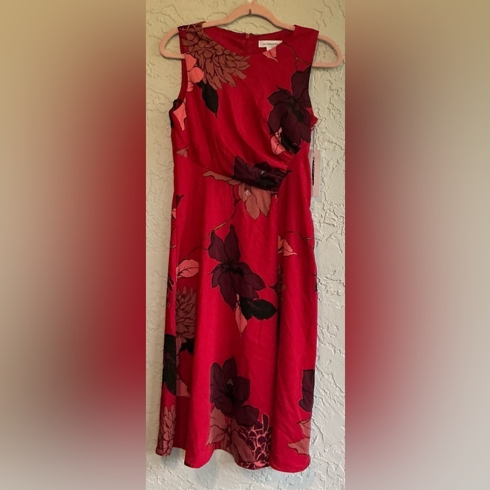 Liz Claiborne Red Floral Sleeveless A-Line Knee Length Dress (NWT)